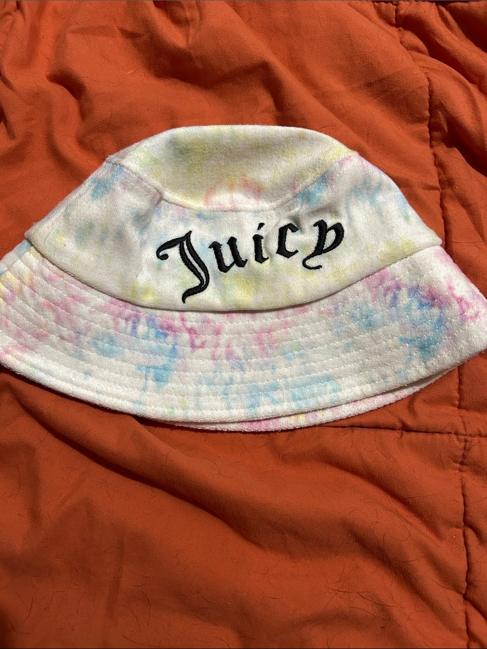 Juicy Couture Kids Pastel Tie-Dye Bucket Hat - White with Pink, Blue, Yellow